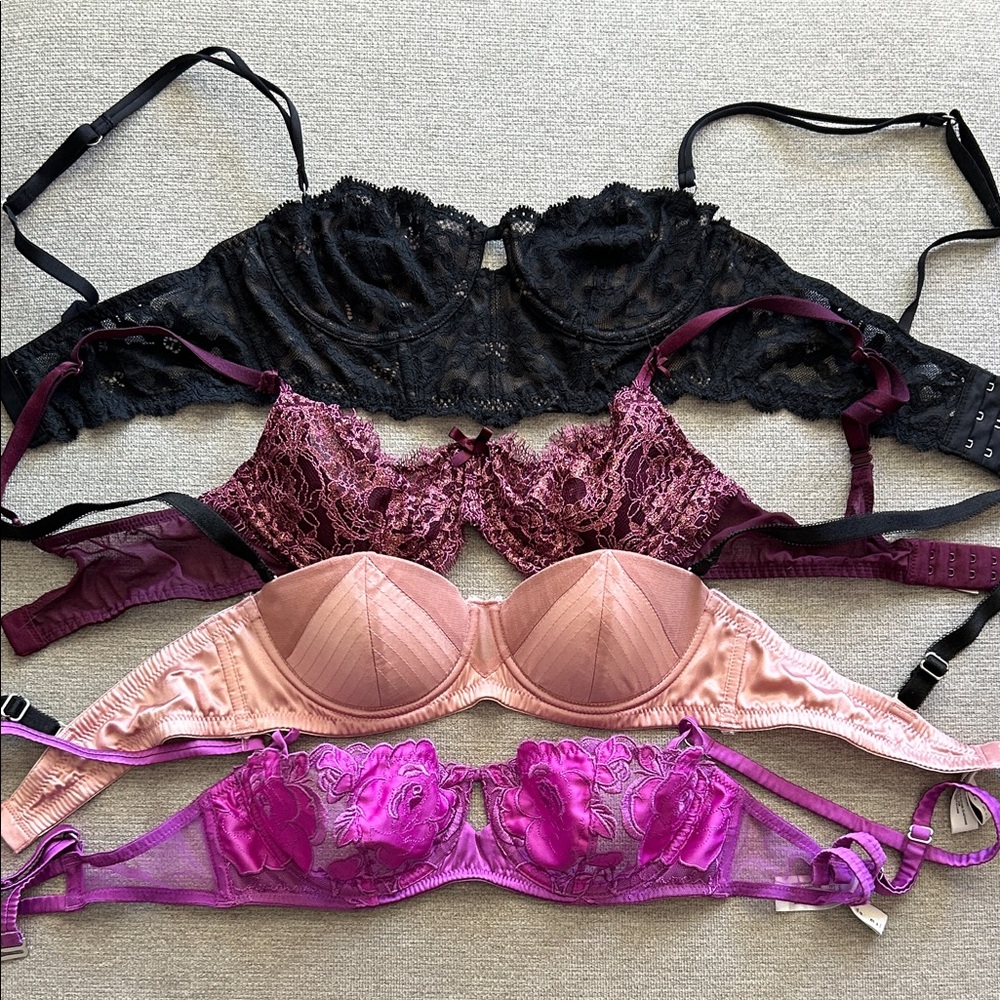 Fleur du Mal Lace Bra Set - Black, Purple, Pink